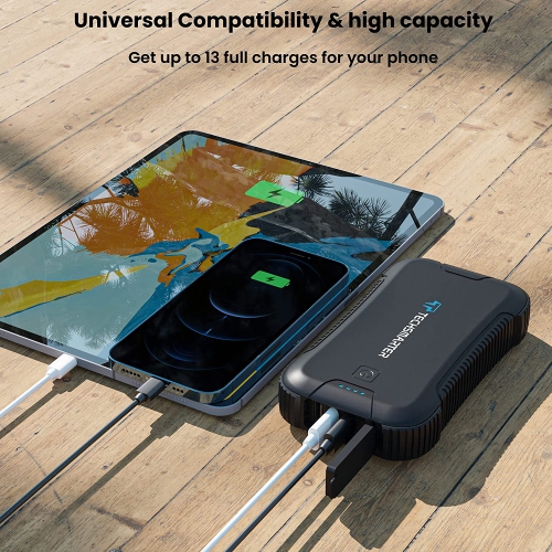 Techsmarter Rugged & Waterproof 30000mAh with 20W USB-C PD Power Bank/Portable Charger for iPhone 14, 13, 12, XS, X, XR, Samsung S22, S21, S20, S10,