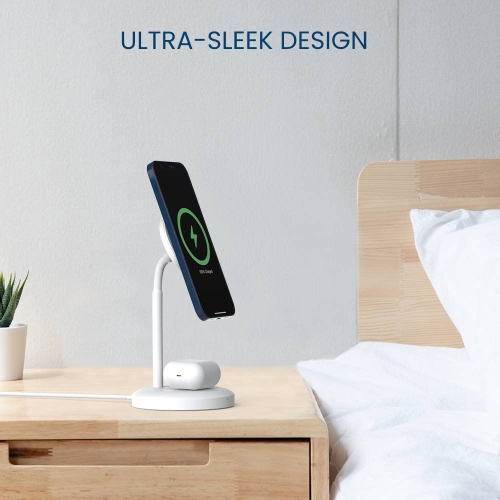Techsmarter Magnetic 2-in-1 Wireless Charging Stand with 20W USB-C PD Wall Charger. For iPhone 12, 13, 14 and AirPods with Wireless Charging Case