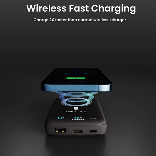 Techsmarter 10000mAh 18W USB-C PD Magnetic Wireless Power Bank/Charger for iPhone 12, 13, 14
