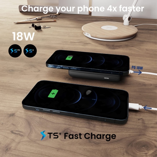 Techsmarter 10000mAh 18W USB-C PD Magnetic Wireless Power Bank/Charger for iPhone 12, 13, 14