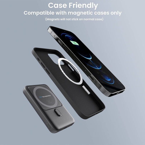 Techsmarter 10000mAh Magnetic Wireless Power Bank Portable Phone Charger with Kickstand. Compatible with iPhone 12, 13, 14 Phones