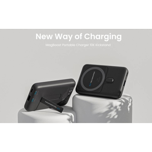 Techsmarter 10000mAh Magnetic Wireless Power Bank Portable Phone Charger with Kickstand. Compatible with iPhone 12, 13, 14 Phones