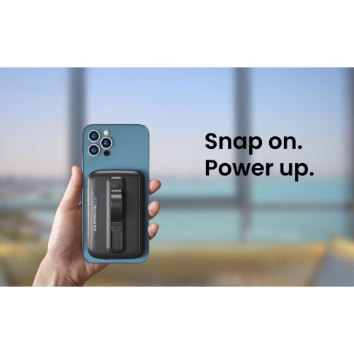 Techsmarter Magnetic 5000mAh Wireless Power Bank. 18W USB-C PD Portable Phone Charger with Finger Holder. Compatible with iPhone 12, 13, 14