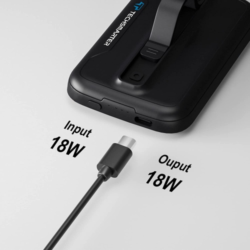Techsmarter Magnetic 5000mAh Wireless Power Bank. 18W USB-C PD Portable Phone Charger with Finger Holder. Compatible with iPhone 12, 13, 14