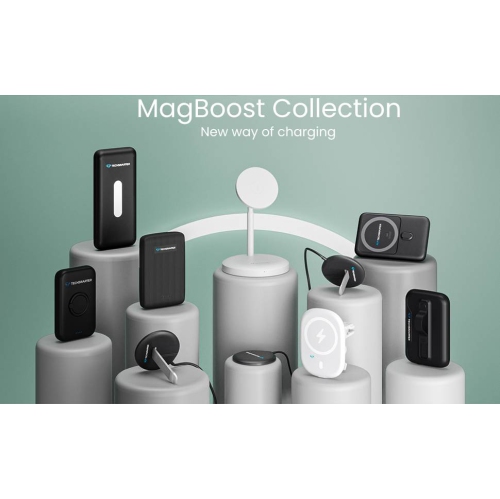 Techsmarter Magnetic 5000mAh Wireless Power Bank. 18W USB-C PD Portable Phone Charger with Finger Holder. Compatible with iPhone 12, 13, 14