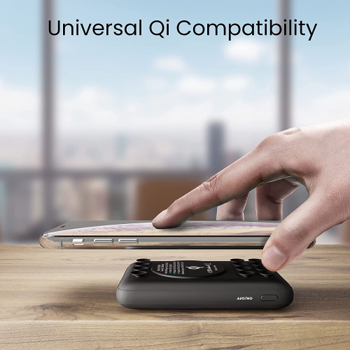 Techsmarter 10000mAh Fast Bank Portable Charger with Anti-Slip Suction Cups. Wireless Power Compatible with iPhone 14, 13, 12, 11, X, XR, XS, Samsung