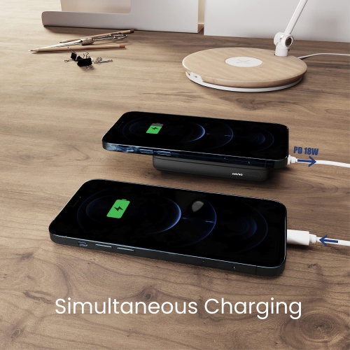 Techsmarter 10000mAh Fast Bank Portable Charger with Anti-Slip Suction Cups. Wireless Power Compatible with iPhone 14, 13, 12, 11, X, XR, XS, Samsung