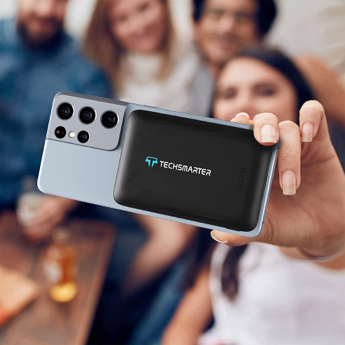 Techsmarter 10000mAh Fast Bank Portable Charger with Anti-Slip Suction Cups. Wireless Power Compatible with iPhone 14, 13, 12, 11, X, XR, XS, Samsung