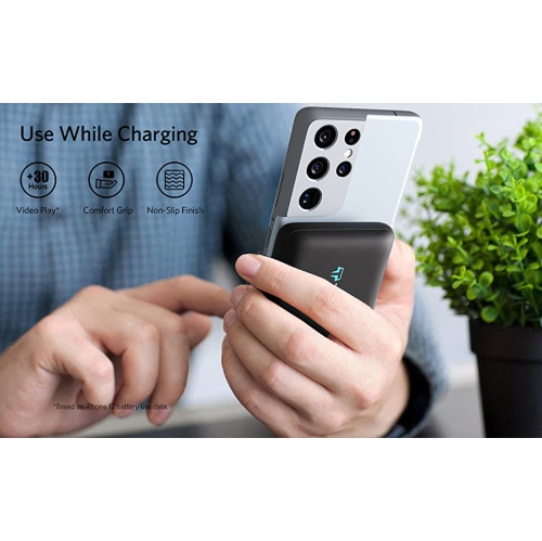 Techsmarter 10000mAh Fast Bank Portable Charger with Anti-Slip Suction Cups. Wireless Power Compatible with iPhone 14, 13, 12, 11, X, XR, XS, Samsung