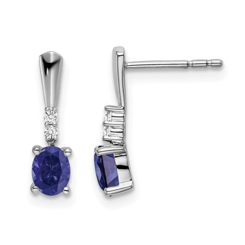 GEM AND HARMONY  7/10 Carat (Ctw) Lab Created Sapphire Drop Earrings In 14K White Gold In Blue