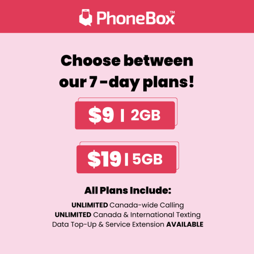 PhoneBox Canada Weekly Prepaid SIM Card | Choose one of The 7 Days Plan! 5G Data! No overage fees! Travel SIM Card