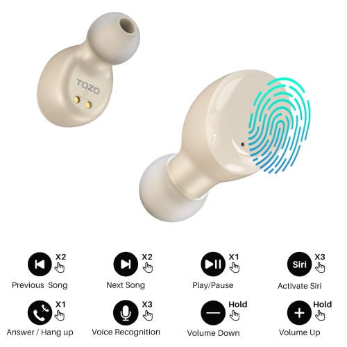 TOZO T6 In-Ear Sound Isolating True Wireless Headphones Bluetooth Earbuds IPX8 Water Resistance - Champaign