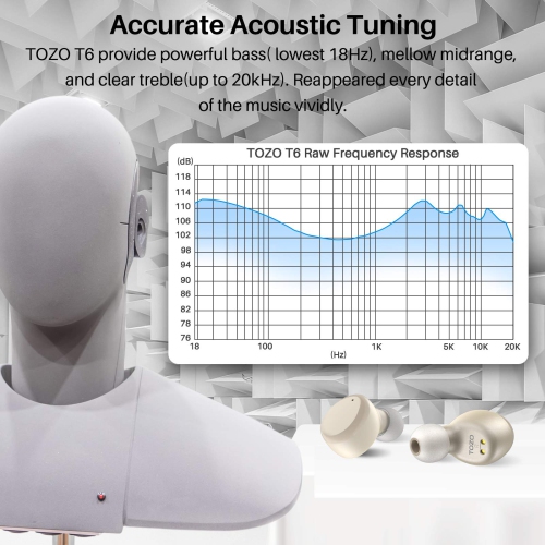 TOZO T6 In-Ear Sound Isolating True Wireless Headphones Bluetooth Earbuds IPX8 Water Resistance - Champaign