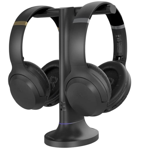 Avantree Duet - Dual Wireless Headphones for TV Watching with Transmitter/Charging Stand 2-in-1, Clear Dialogue Mode & Volume Boost for Seniors,