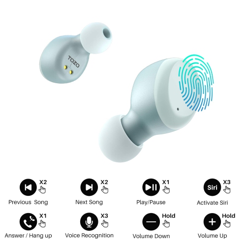 TOZO T6 In-Ear Sound Isolating True Wireless Headphones Bluetooth Earbuds IPX8 Water Resistance - Blue