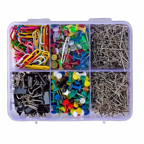 Clips en métal pour reliure 4 en 1, trombones, punaises, épingles en T pour bricolage et boîte de jeu de perles