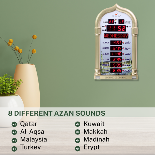 AL-FAJIA Automatic Worldwide Large Digital 8 Azan Sounds Wall and Desk Clock 4008-PRO