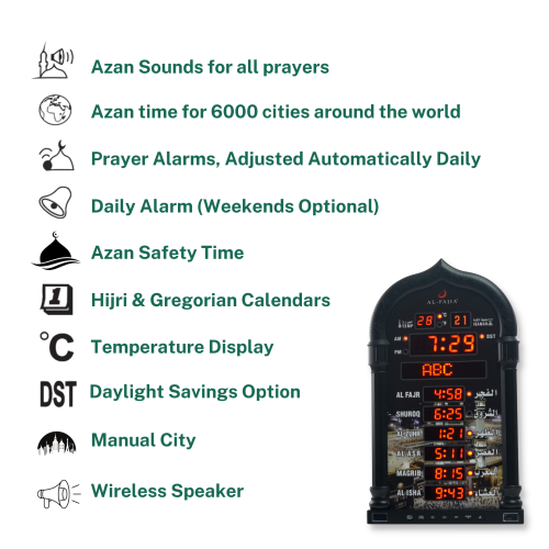 AL-FAJIA Automatic Worldwide Large Digital 8 Azan Sounds Wall and Desk Clock 4008-PRO