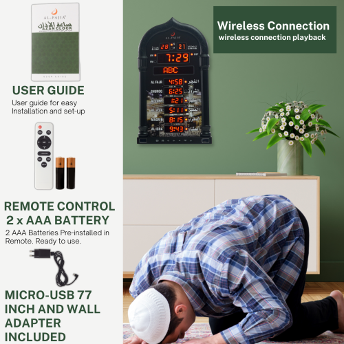 AL-FAJIA Automatic Worldwide Large Digital 8 Azan Sounds Wall and Desk Clock 4008-PRO