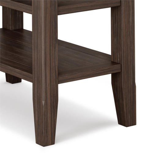 Simpli Home Acadian Wood 14" Rectangle Transitional Narrow Side Table in Farmhouse Brown
