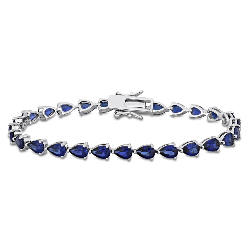 Amour 13 1/2 CT TGW Created Blue Sapphire Tennis Bracelet Silver