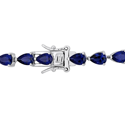 Amour 13 1/2 CT TGW Created Blue Sapphire Tennis Bracelet Silver
