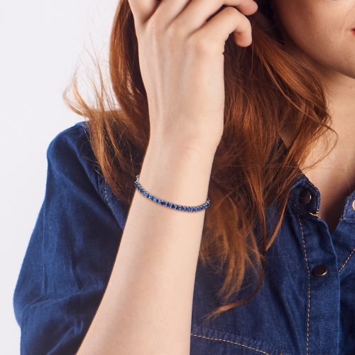 Amour 6 CT TGW Blue Cubic Zirconia Tennis Bracelet Silver