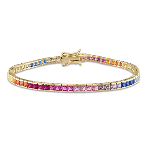 AMOUR  8 Ct Tgw Multi Color Cubic Zirconia Tennis Bracelet Silver In Yellow