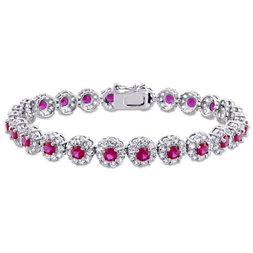 AMOUR  11 1/3 Ct Tgw Cubic Zirconia And Created White Sapphire Bracelet Silver In Red