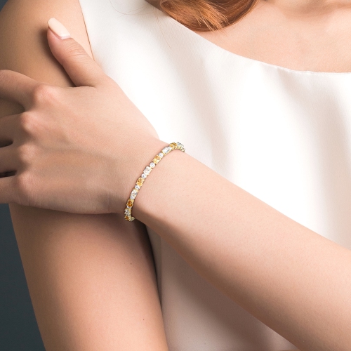 Amour 8 3/4 CT TGW Citrine White Topaz & Diamond Accent Tennis Bracelet in Yellow Silver