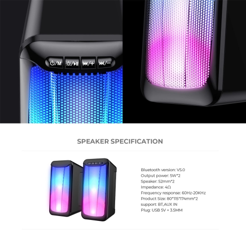 Havit SK755BT RGB, 2.0 Stereo channels wired 3.5mm Audio + wireless bluetooth v5.0 gaming speaker