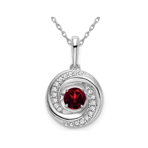 GEM AND HARMONY  1/3 Carat (Ctw) Circle Pendant Necklace In 14K White Gold With Chain And Diamonds Available In Garnet, Amethyst, Peridot Or Topaz