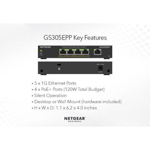 Netgear 5-Port Gigabit PoE+ Compliant Managed Switch -