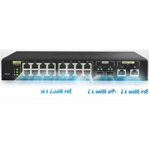 QNAP QSW-M2116P-2T2S-US 20-Port 10GbE PoE++ and 2.5GbE PoE+ Managed Network Switch