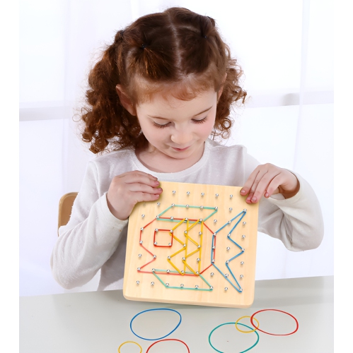 TOOKYLAND Géoplan en Bois pour Enfants - 69pcs - Planche, Élastiques et Cartes de Référence, 3 ans +