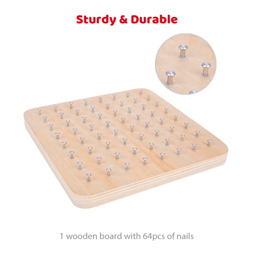 TOOKYLAND Géoplan en Bois pour Enfants - 69pcs - Planche, Élastiques et Cartes de Référence, 3 ans +