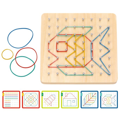 TOOKYLAND Géoplan en Bois pour Enfants - 69pcs - Planche, Élastiques et Cartes de Référence, 3 ans +