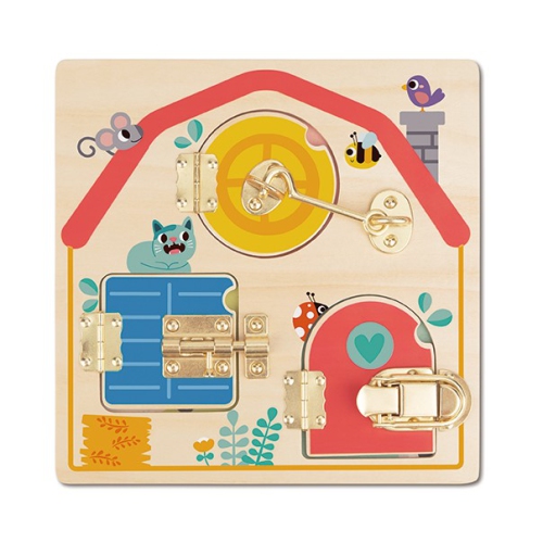 TOOKYLAND Activity Board with Latches - Fine Motor Skills Developmental Toy in Wood, Ages 3+