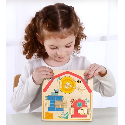 TOOKYLAND Activity Board with Latches - Fine Motor Skills Developmental Toy in Wood, Ages 3+