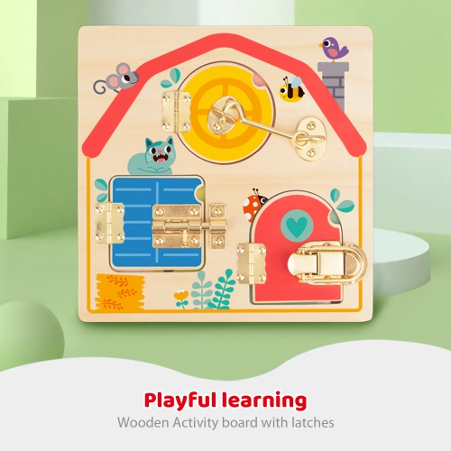 TOOKYLAND Activity Board with Latches - Fine Motor Skills Developmental Toy in Wood, Ages 3+