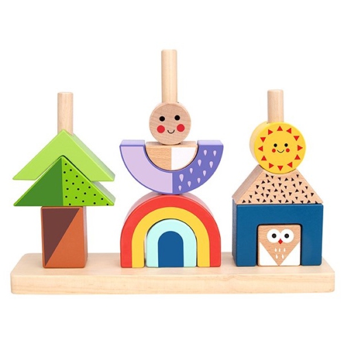TOOKYLAND Day and Night Stacker - 14pcs - Wooden Stacking Game with Manual, Ages 3+