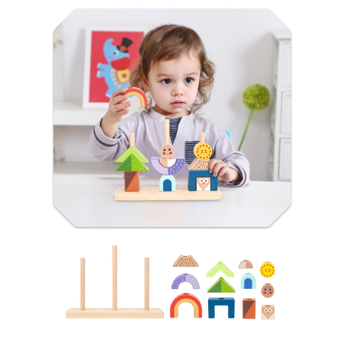 TOOKYLAND Day and Night Stacker - 14pcs - Wooden Stacking Game with Manual, Ages 3+