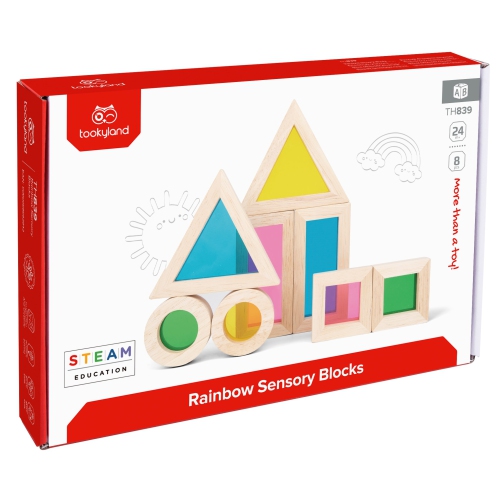 TOOKYLAND Wooden Sensory Block Set - 8pcs - Rainbow Stacking Blocks for Ages 2+