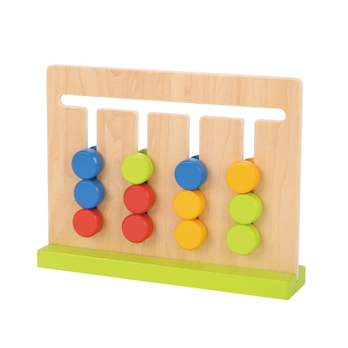 TOOKYLAND Wooden Slide Puzzle Board - 18pcs - Colour Matching Logic Game with Pattern Cards, Ages 3+