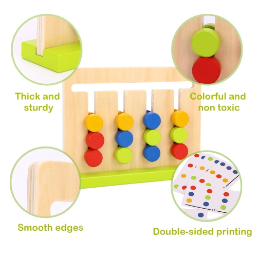TOOKYLAND Wooden Slide Puzzle Board - 18pcs - Colour Matching Logic Game with Pattern Cards, Ages 3+