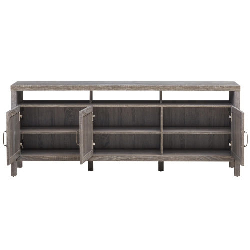 Topbuy Universal TV Stand Cabinet Television Media Console with 3 Rattan Doors Grey Oak