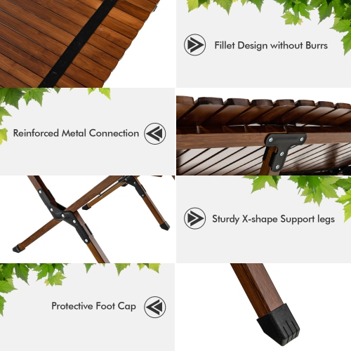 Topbuy Folding Wooden Camping Table Portable Picnic Table w/ Carry Bag Roll-up Bamboo Tabletop Outdoor Travel Camping Table Natural/Coffee