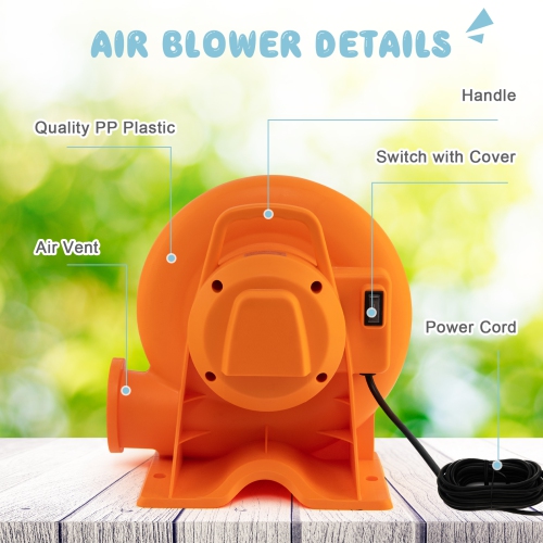 Topbuy Electric Air Blower Inflatable Bouncer Blower with Handle Large Air Outlet Commercial Air Blower for Inflatable Castle and Jump Slides 550W