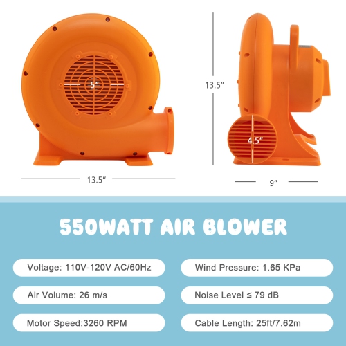 Topbuy Electric Air Blower Inflatable Bouncer Blower with Handle Large Air Outlet Commercial Air Blower for Inflatable Castle and Jump Slides 550W