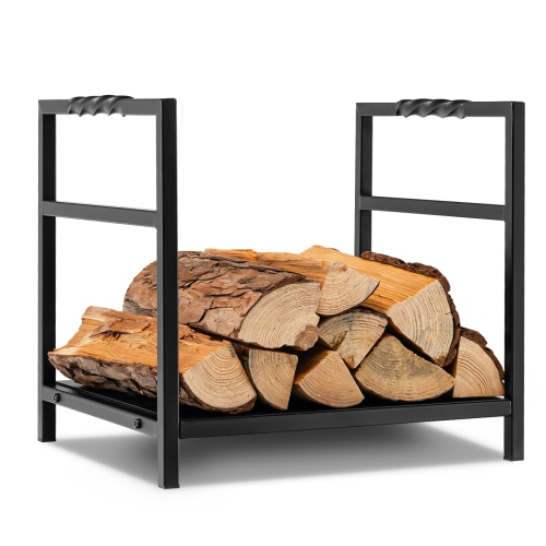 Topbuy 16" Firewood Storage Rack Decorative Log Holder w/ Screw Thread Handle Raised Legs & Solid Bottom Panel Reinforced Steel Structure